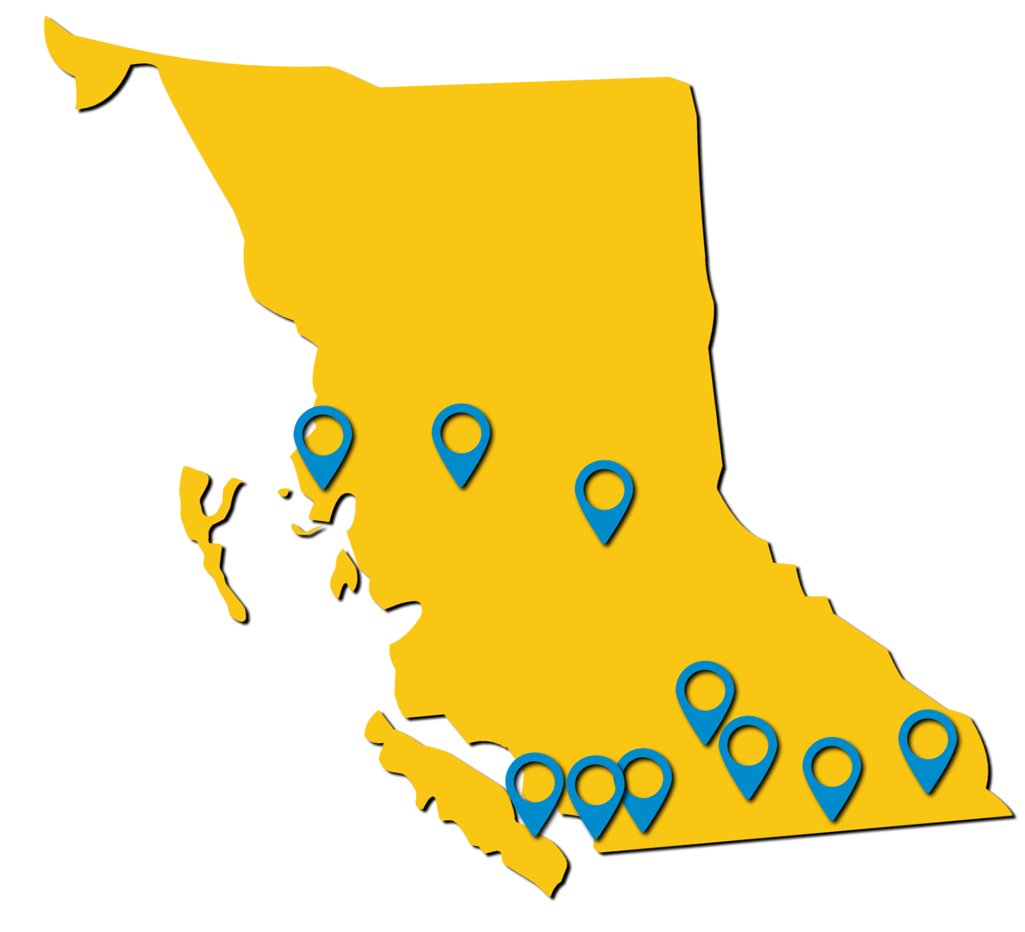 Map of British Columbia showing tour stops