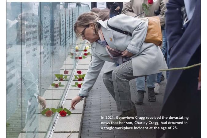 Day of MOURNING  In 2021, Genevieve Cragg received the devastating news that her son, Charley Cragg, had drowned in a tragic workplace incident at the age of 25. BCFED Business Council of British Columbia Est. 1966  Last year, 146 B.C. workers died from a workplace injury or disease. When you lose a loved one, the pain never goes away. We all have responsibilities to ensure workers and workplaces are healthy and safe.  Monday, April 28 dayofmourning.bc.ca  WORK SAFE BC